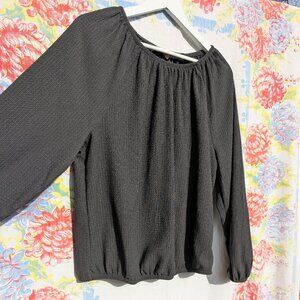 LOFT Medium Textured Gray Blouse with elastic waist and sleeves